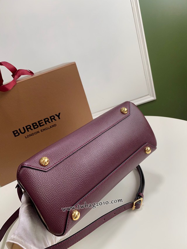 Burberry專門店新款小號酒紅托特包 巴寶莉粒面小牛皮手提肩背女包 yxb1430